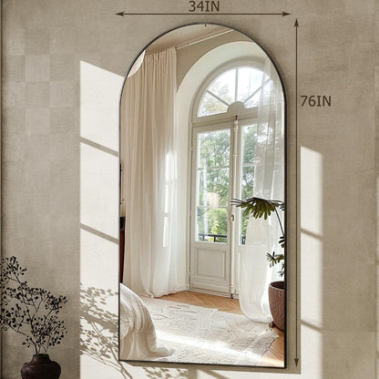 GLSLAND-34x76 inch Wall Mount Arched Full Length Mirror-Aluminum Alloy Frame High Definition-Full Body Mirror for Bedroom or Living Room,Black
