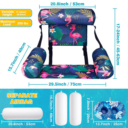 WERNNSAI Inflatable Pool Float for Adult - 2 Pack Fabric Floating Pool Chair Lounge with Cup Holders Adjustable Water Hammock for Swimming Pool Beach Lake Summer Party