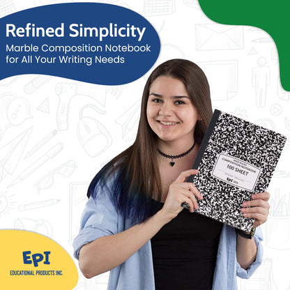 48 Pack - EPI Marble Hardcover Wide Ruled Composition Notebook | 200 Pages (100 Sheets), 9.75 x 7.5 in, Sturdy Sewn Binding | School, Office, Journaling, Notes