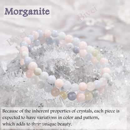 Bivei Morganite - Compassion - 6mm Beaded Bracelets for Women Handmade Semi Precious Natural Stone Stretch Elastic Jewelry for Women Yoga Protection Gifts
