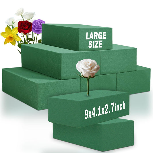 FLORABELS 8 PCS Wet Floral Foam Blocks for Fresh Flowers, Each (9"L x 4.1"W x 2.7"H) Green Foam for Flower Arrangements, Florist Bricks for Weddings, Birthday Gifts, Crafts and Garden Decorations