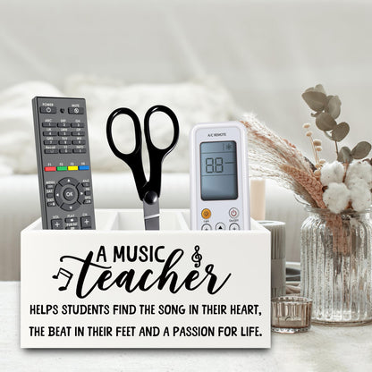XPH Music Teacher Pen Pencil Holder Organizer for Desk, Music Teacher Gifts, Teachers Appreciation Gifts for Women Men Wooden Box Sign for Office Workplace Classroom Desk Tabletop Decorations