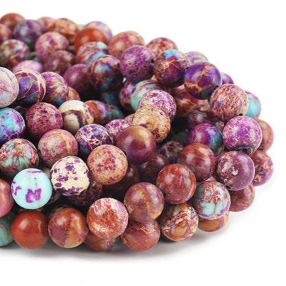 70PCS Natural 8MM Healing Gemstone Colorful Imperial Jasper Energy Stone Round Loose Beads, Semi-Precious Crystal Beads with Free Elastic String for Jewelry Making DIY