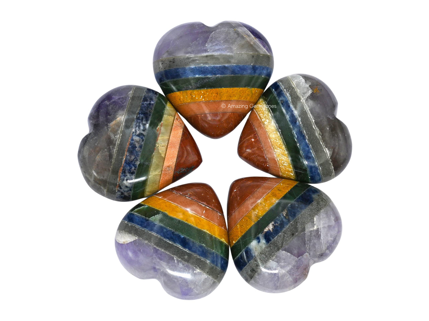 Amazing Gemstone Chakra Crystal Heart Palm Stone - Pocket Massage Worry Stone for Natural Body Chakra Balancing, Reiki Healing and Crystal Grid