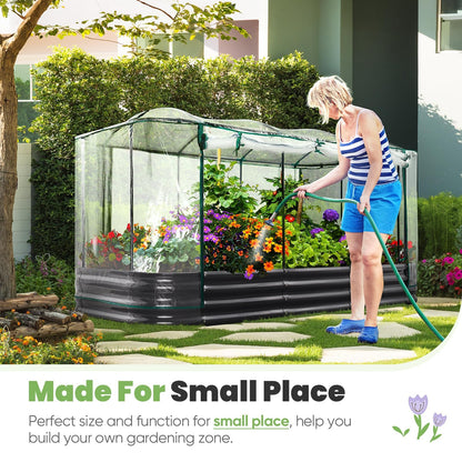 KING BIRD Raised Garden Bed with Cover Galvanized Oval Planter Garden Box 94.5x47.2x11.8 in, Clear, Outdoor for Gardening, Vegetables, Flowers