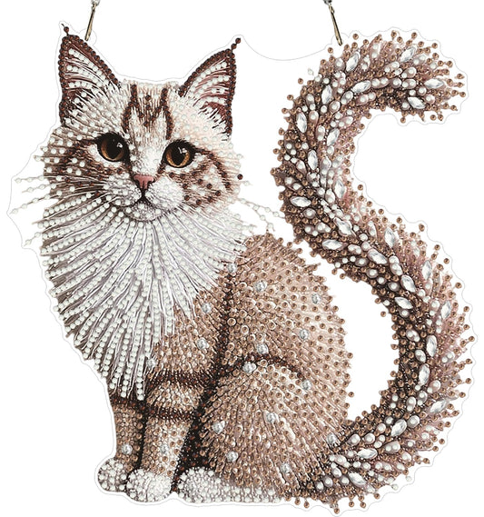 LPDJITO DIY Hanging Diamond Art Pendant Painting Kit Cat, Acrylic Diamond Art Board Ornament for Adults