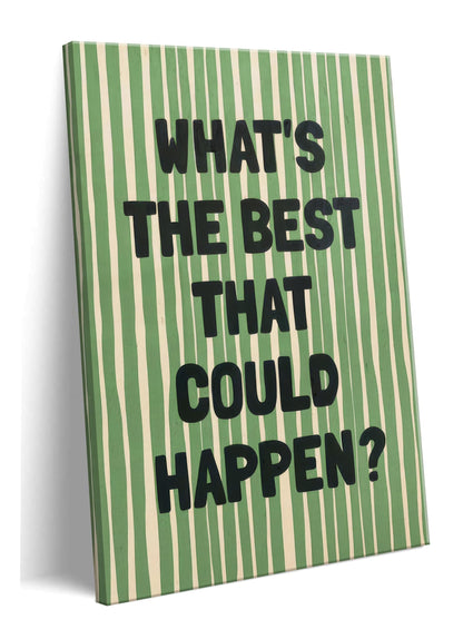 What's The Best That Could Happen Wall Art Green Striped Positive Quotes Canvas Wall Decor Funky Preppy Picture Prints Inspirational Quotes Poster Painting for Bedroom Living Room Picture Framed