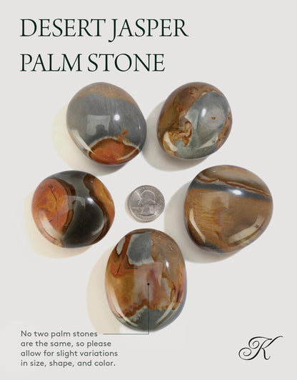 KALIFANO Palm Stone with Healing & Calming Effects - AAA+ Grade High Energy Worry Stone with Information Card - Reiki Crystal Used for Courage (Family Owned and Operated) (Desert Jasper)