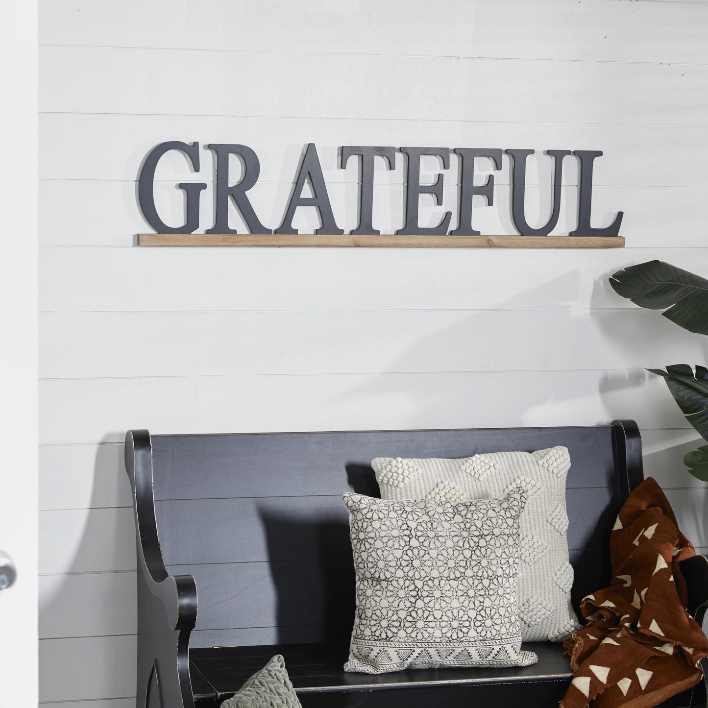 Deco 79 Wood Sign Home Wall Decor Grateful Wall Sculpture, Wall Art 48" x 1" x 10", Black