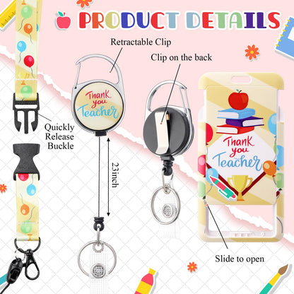 Geyoga 6 Pack Christmas Teacher ID Badge Holder with Breakaway Lanyard Pencil Book Cute ID Badges with Retractable Clip Card Holder Keychain for Women Christmas Gifts (Cute)