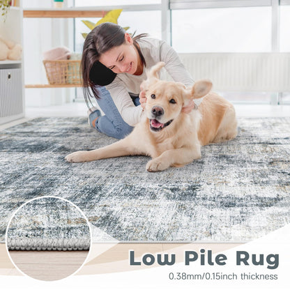 6x9 Area Rug for Living Room: Washable Abstract Soft Rugs Non Slip Modern Stain Resistant Low Pile Carpet for Dining Room Bedroom Nursery Office (Multi Blue, 6'x9')