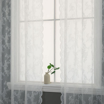 Beruyu White Lace Curtains 90 Inches Long - Floral Embroidered Lace Sheer Curtains for Living Room Bedroom Kitchen, Rod Pocket Window Voile Curtains with Curtain Tiebacks, 2 Panels (59" W X 90" L)