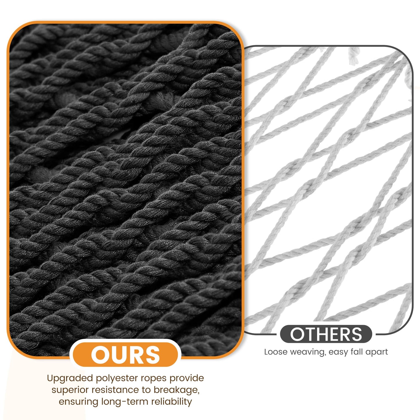 Lazy Daze Hammocks 13-FT Polyester Rope Hammock, Double 2 Person Traditional Hand Woven Outdoor Hammock with Spreader Bar, Carabiners, Tree Straps, Chains for Outside Patio- Max 450 Lbs, Grey