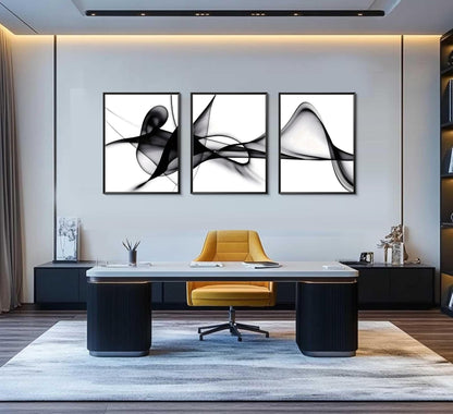 YCXDMJ 3 Panels Black White Abstract Canvas Wall Art Fluid Line Movement Prints Posters and Paintings Modern Pictures Wall Decor for Living Room Bedroom Office Decoration Unframed