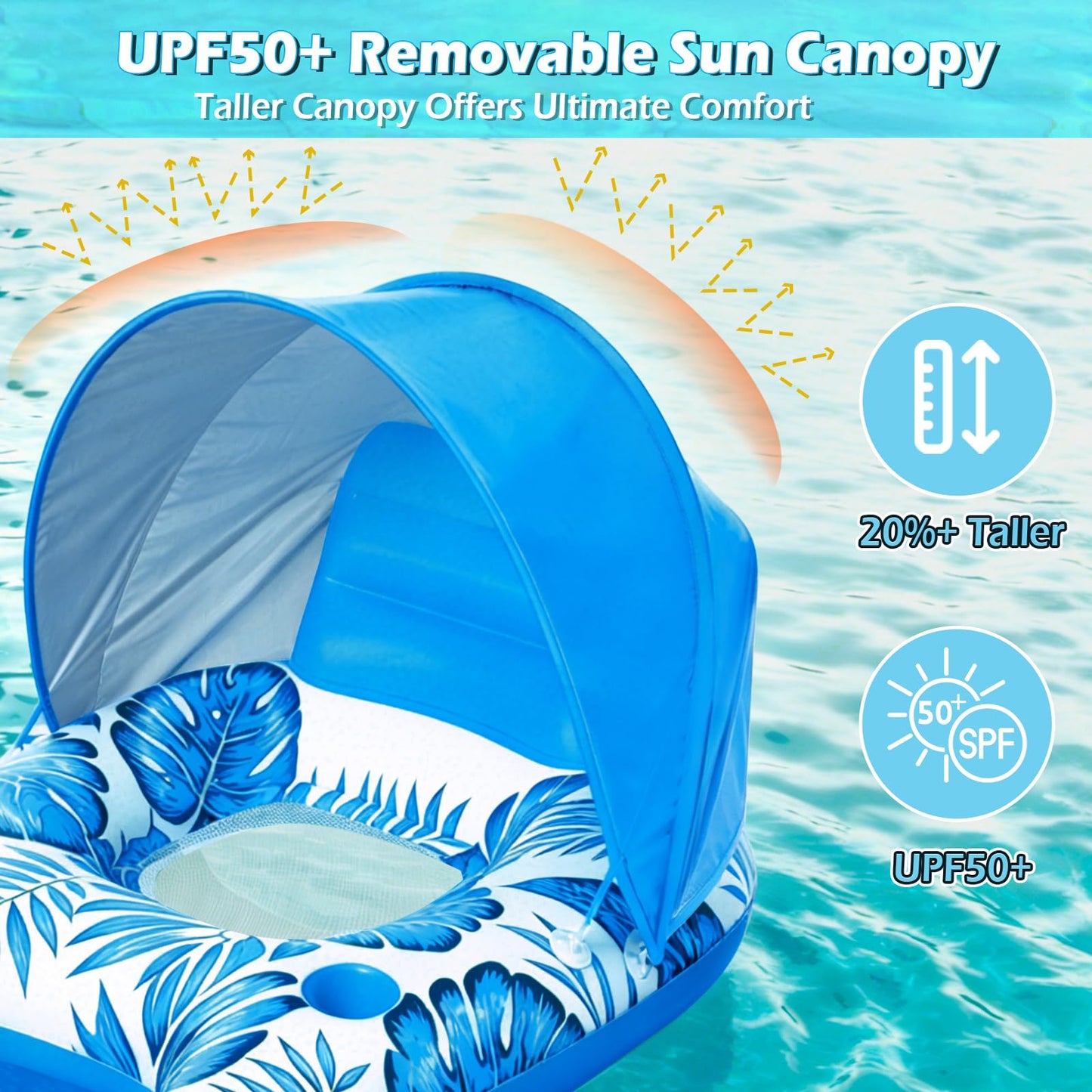 Jasonwell Pool Float with Canopy - Inflatable Pool Floaties Adult Lounger Floats Raft Floating Chair with Cup Holders for Swimming Pool Lake Water Lounge Float Beach Pool Party Toys for Adults (Blue)
