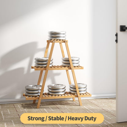 Furshus Bamboo Plant Stand - Indoor/Outdoor 3 Tier Plant Ladder, 8 Potted Flower Holder, Natural