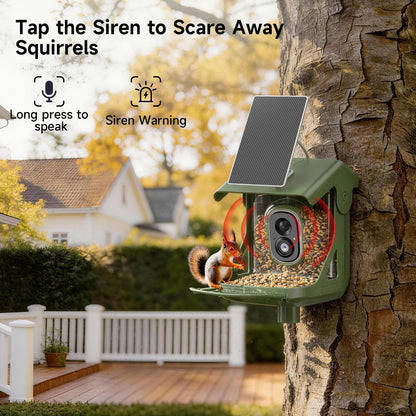 CINMOORE Smart Bird Feeder with Camera - Solar Powered, AI Bird Recognition, 2.4G WiFi 2.5K HD Video Live Stream, Full Color Night Vision, Instant Arrival Alerts, Weatherproof Bird House for Outside