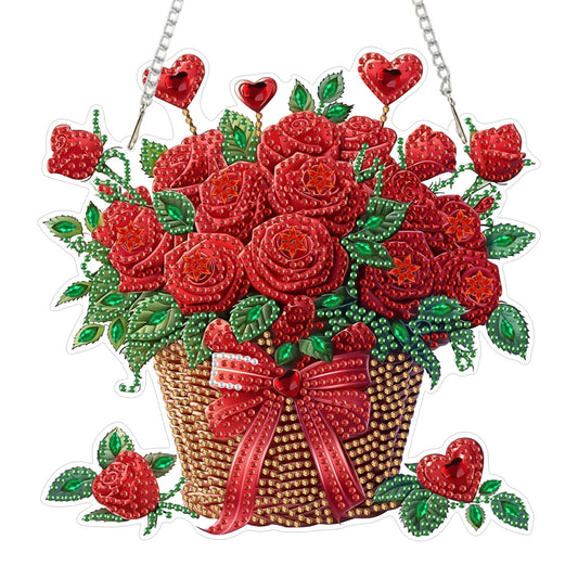SENQAO Flower Diamond Art Hanging Kits for Adults Kids, Diamond Art Suncatchers Bouquet, 5D Special Shaped Crystal Diamond Painting Kit Valentine's Day, Window Pendant Gem Art Kit for Home Wall Decor