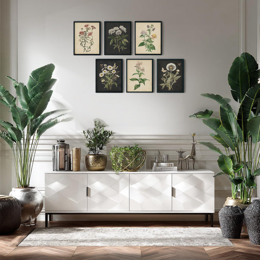 CEXYLVXR 6Pcs Vintage Botanical Wall Art Set Wildflower Herb Canvas Prints Rustic Farmhouse Wall Decor Pictures Dark Botanical Floral Painting for Living Room Bedroom Bathroom (8x10in Posters)