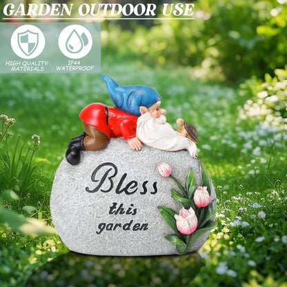 Ovewios Garden Stones Statues Outdoor Decor, Novelty Gnome Garden Sculptures Stones Statue with Flower and Turtle Figurine Decoration for Patio Yard Porch Art Home Decor