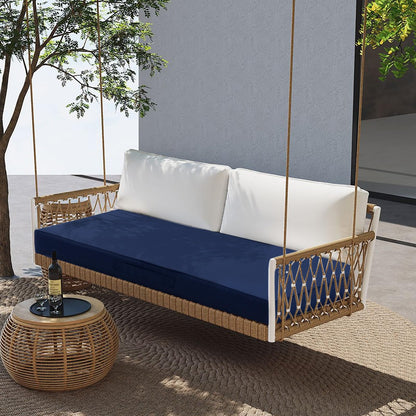 YIJIAN HOME Outdoor Bench Cushion 48 x 18 x 4 Inch, Memory Foam Patio Bench Cushion for Outdoor Furniture Waterproof, Porch Swing Pad with Handle and Adjustable Strap, Navy