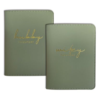 Mr&Mrs Gifts Matching Passport Covers for Mr and Mrs, Husband and Wife Gifts Passport Holders, Engagement Gifts for Couples, Honeymoon Travel Essentials Gift for Newlyweds(HW Sage Green)