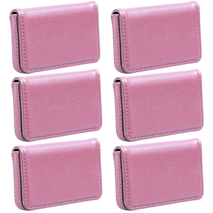 6 Pack Business Card Holder, Business Card Case PU Leather Multi Card Case, Business Card Holder Wallet Credit Card ID Case with Magnetic Shut - Pink
