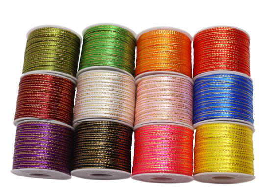 JESEP YONG 1/8" Assorted Satin Ribbon with Gold Edge Solid-1000 Yards-3mm ContinuousThin Ribbon Boutique Gift Wrapping Package Ribbon-DIY Crafts-Balloons-Florists-Showers Deco Ribbon(12 Colors)