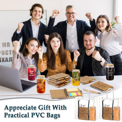 Yeyeplum 60 Pcs Employee Appreciation Gifts Bulk Inspirational Glass Cup Makeup Bag Bamboo Pen Motivational Notebook and Bag for Volunteer Lab Week Teachers Nurses Office Staff (Never Forget)