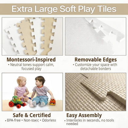 FlooringInc Baby Play Mat for Floor, Extra Large 2'x2' Foam Floor Tiles for Kids, Soft Interlocking Puzzle Mat, 1/2 Inch Thick, Non-Toxic EVA (Earthy, 6 Tile Pack, 24 Sq Ft)