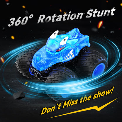 AUUGUU Remote Control Car, 2.4GHz Monster Trucks Toys with Light Spray, Birthday Gift for Kids 3 4 5 6 7 8, All Terrain RC Cars, Toddler Toys for Boys Girls 3+ Year Old