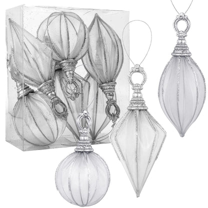 Christmas Ball Ornaments, 6pc Set Silver Rugby,Round Ball, Diamond Pendant Christmas Decorations Hanging for Xmas Tree Decorations Wedding Party
