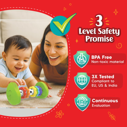 Imagimake Tummy Time Roller | Leaps & Bounds Baby Toys for 3+ Months | Early Learning Toy for Toddlers & Infants | 2-in-1 Play & Grow - Squeaky Sounds | Non-Toxic | Newborn Baby Gift for 3+ Months