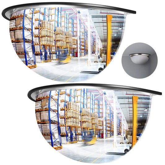 Kanayu 2 Pcs 18" Corner Mirror Blindspot for Wall Safety Security Acrylic Half Dome Convex Mirror Indoor for Ceiling Driveway Outdoor Hallway Warehouse Office Side View
