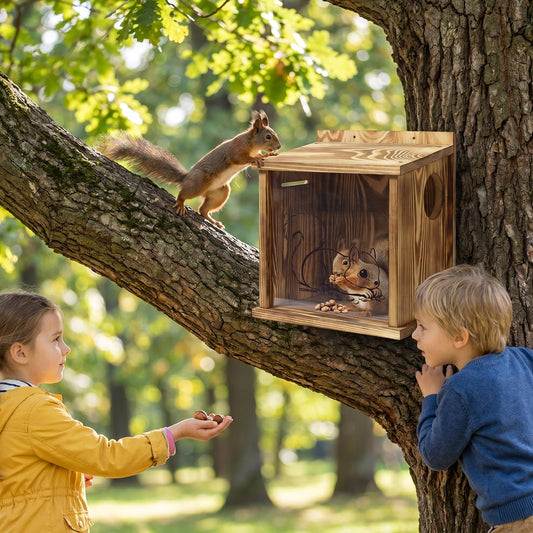 Wooden Squirrel House for Outside, Squirrel Nesting Box, Easy Assembly Squirrel Houses for Outside Nesting, Outside Nesting, Chipmunk Houses, Outdoor Squirrel Box for Backyard Wildlife