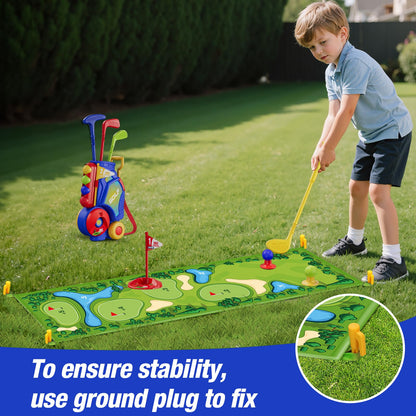 HYES Toddler Golf Set 2-4 Years, Kids Golf Club with 8 Balls, 4 Plastic Clubs, Putting Mat, Scoreboard, Storage Bag, Indoor Outdoor Game with Golf Cart Sport Toy Gift for Baby Boys Girls Age 3-5, Blue