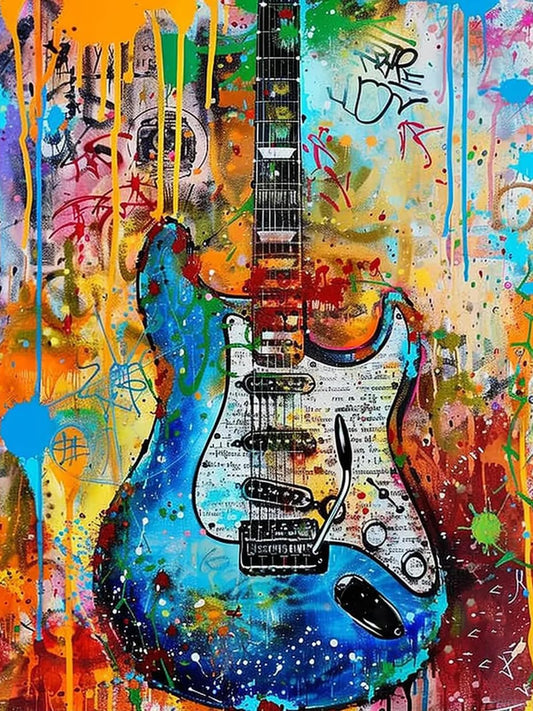 YEEIFFD Colorful Guitar Diamond Painting Kits for Adults, Musical Instrument Diamond Painting Art Kit for Adult, DIY Full Drill Diamond Art Painting for Beginner Home Wall Decor Gift 12x16 Inch