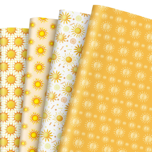 Whaline 12 Sheet Boho Sun Watercolor Wrapping Paper 4 Design Summer Sunshine Gift Wrap Bulk 19.7 x 27.6 Inch Yellow Folded Flat Paper for Birthday Baby Shower Party Crafts Gift Decoration