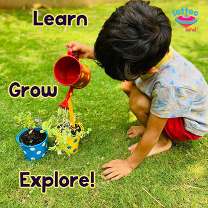 Lattooland Little Gardener's Kit | Complete Gardening Kit for Children 3-8 Year Old| Gardening Tools, Metal planters, Metal Watering can, Soil, Seeds, | Flower Grow Set | Birthday Gift Multicolor
