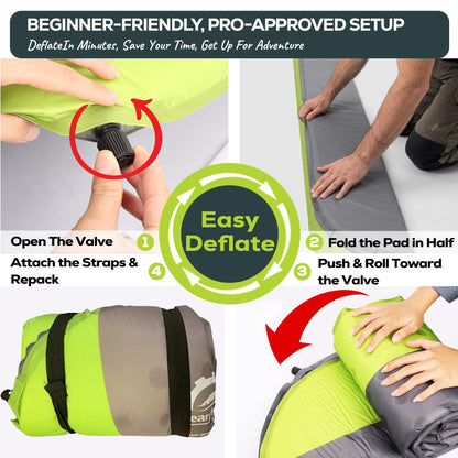 Gear Doctors Oxylus 4.3R-Value Insulated Foam Self Inflating Sleeping Pad Camping—Sleeping Pad Backpacking Air Mattress—Camping Mattress Self Inflating Camp Mat 4 Seasons Sleep Mat—Camp/Floor/Tent/Cot