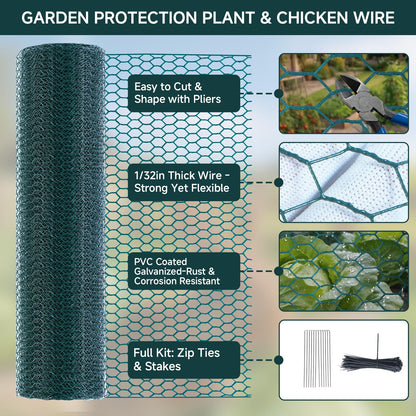 16In x 49.2Ft Plant Protectors from Animals, Wire Plant Cages for Outdoor Plants Chicken Wire Garden Protection from Animals Plant Fence Protectors to Keep Animals Out with Ground Stakes & Nylon Ties