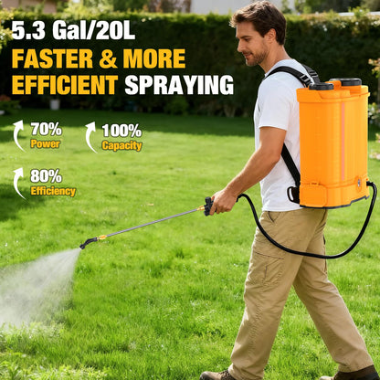 Battery Powered Backpack Sprayer for Dewalt 20v Max Battery, 5.3 Gallon, 100 PSI Electric Weed Sprayer, Yard Graden Sprayer with Telescopic Wand, 7 Nozzles, Backpack Sprayer 20v (Battery Not Included)