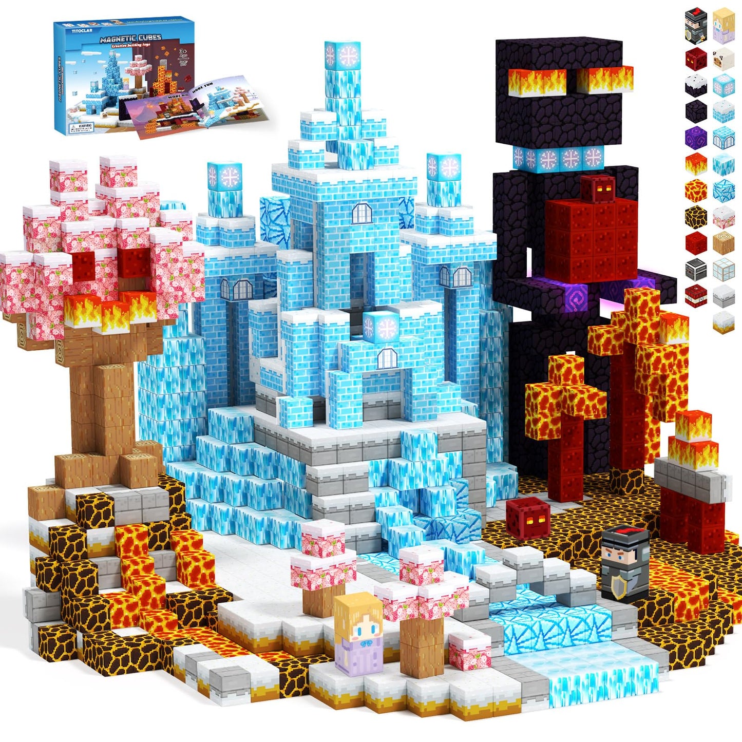 Hiwawind Magnetic Blocks Set, Ice Princess Castle & Lava Realm Fantasy World Building Toys, STEM Montessori Toys for 3 4 5 6 7 8 Year Old Boys Girls, Creative Birthday Gifts for Kids