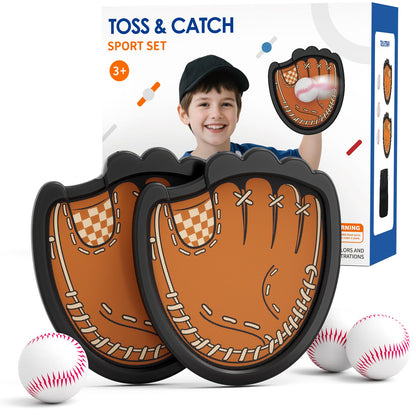 HYES Toss and Catch Ball Set, Outdoor Games for Kids, Beach Yard Camping Toys for Adult & Family, Kids Baseball Glove for 3 4 5 6 7 8+ Year Old Boys & Girls (2 Paddles & 3 Balls)