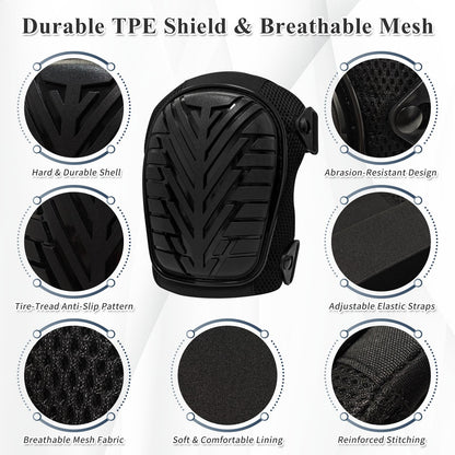 Gute Work Knee Pads for Men & Women, Anti-Slip TPE Shield Knee Protectors with Adjustable Straps & Breathable Mesh, Heavy-Duty Kneepads for Construction, Gardening, Flooring & Cleaning (Black)
