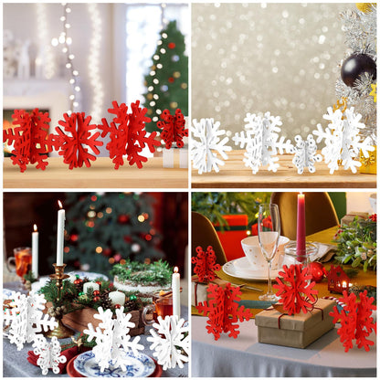 Wenqik 16 Pcs Winter Wooden Snowflake Decor Christmas Winter Snowflake Tabletop Decorations 3D Snow Table Signs Standing Centerpiece Xmas Tiered Tray Decorations for Party(Red White)
