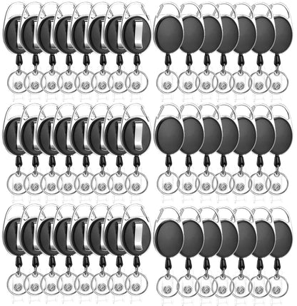 50 Pack Retractable Badge Reel with Carabiner Belt Clip and Key Ring Retractable ID Badge Holders for Office Worker Doctor Nurse