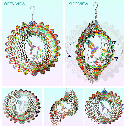 Aoedelyart Hummingbird Wind Spinner for Yard and Garden,12in 3D Wind Spinner Hummingbird Gift for Women/Mother/Father/Men,Hanging Bird Wind Catchers Kinetic Yard Art Ornaments Outdoor Wind Sculptures