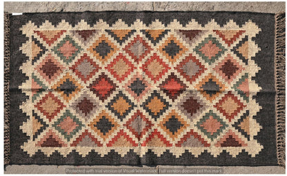 RugsJaipurIndia Boho Kilim Area Rug Wool & Jute Flatweave Handmade Tribal Geometric Rug Southwestern Farmhouse Carpet for Living Room Bedroom Kitchen Entryway 2X3