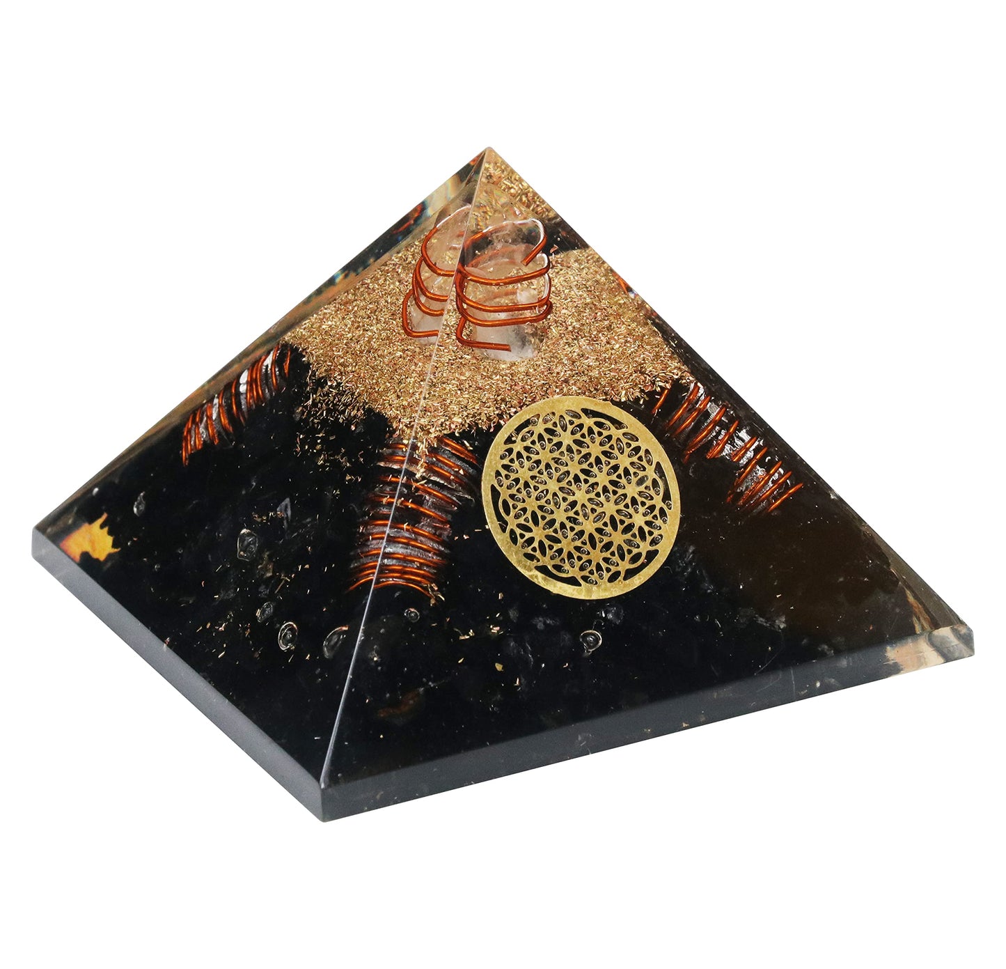 Crocon 55mm orgone Pyramid Black Tourmaline Protection Crystals Reiki Healing Stones, organite Pyramid for Good Luck Gift for Women Men Gemstone Crystal Chakra Charm orgonite Collection